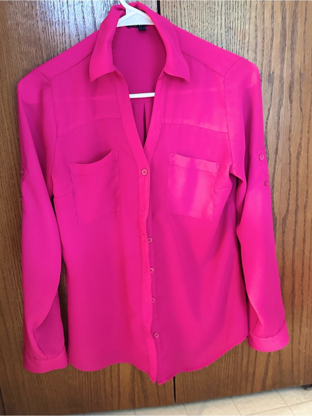 Express Fuchsia Button-Down Shirt with Collared Neck